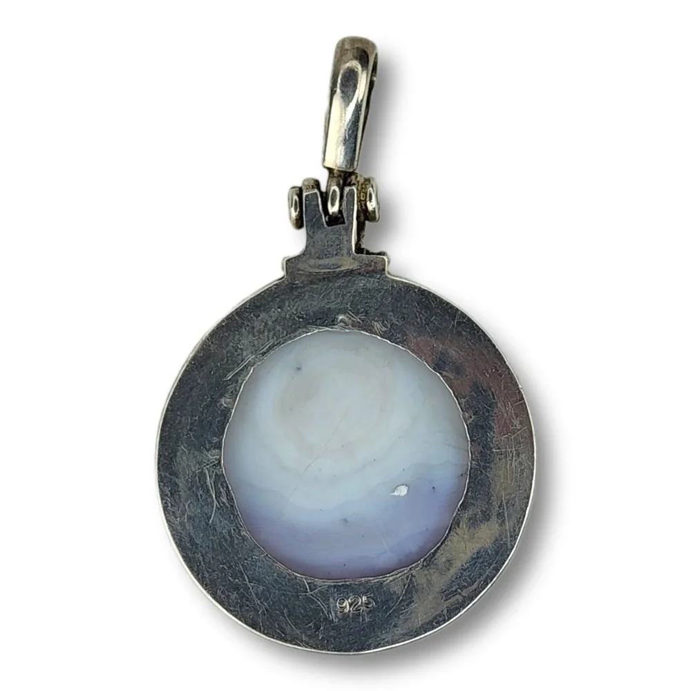 Vintage Pendant Sterling Silver 925 Purple White Colorado Quartz Large Circular